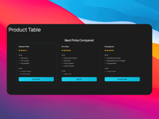 Product Comparison Table - Affiliate component preview