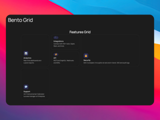 Bento-style feature grid with cards rendered as indexable HTML