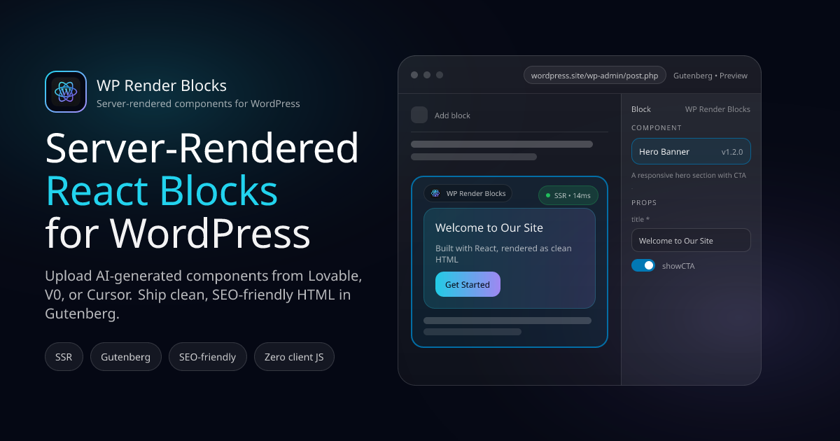 WP Render Blocks - Server-Side React Components for WordPress